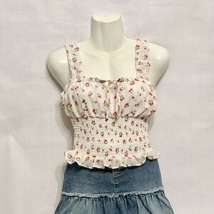 Rue21 White Smocked Cherry-Print Tank Top